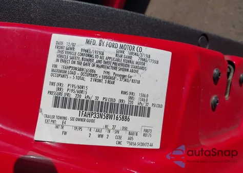 2008 Ford Focus Se/Ses из США, поврежденный, VIN 1FAHP33N58W165886